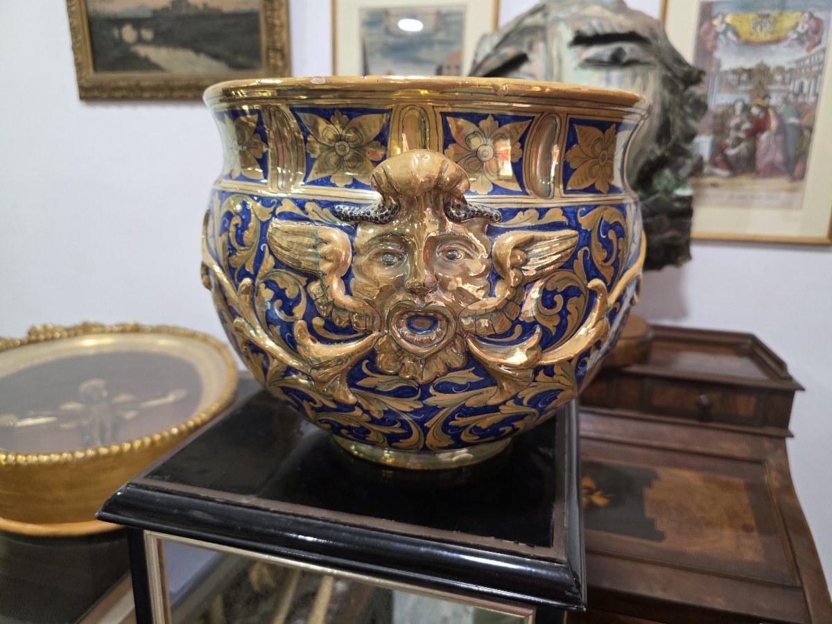 Cachepot in Maiolica a Lustro - Alfredo Santarelli (Gualdo Tadino), XX Secolo-photo-3