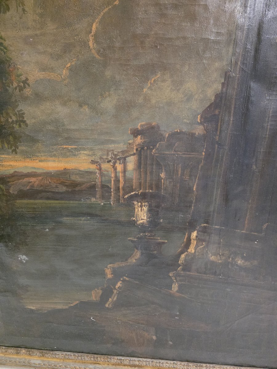 Grande Capriccio con Rovine Classiche e Veduta Costiera - Italia XIX Secolto-photo-1