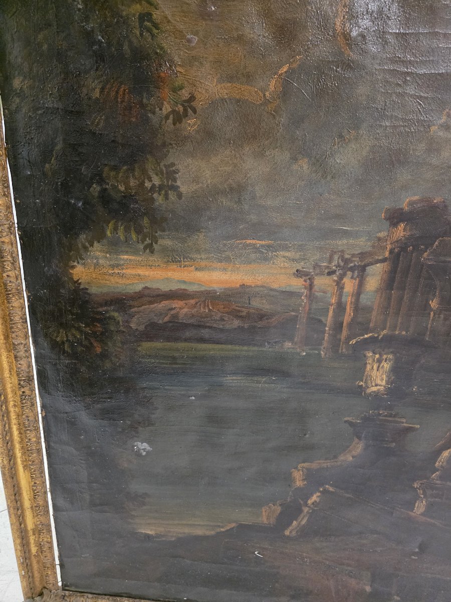 Grande Capriccio con Rovine Classiche e Veduta Costiera - Italia XIX Secolto-photo-3