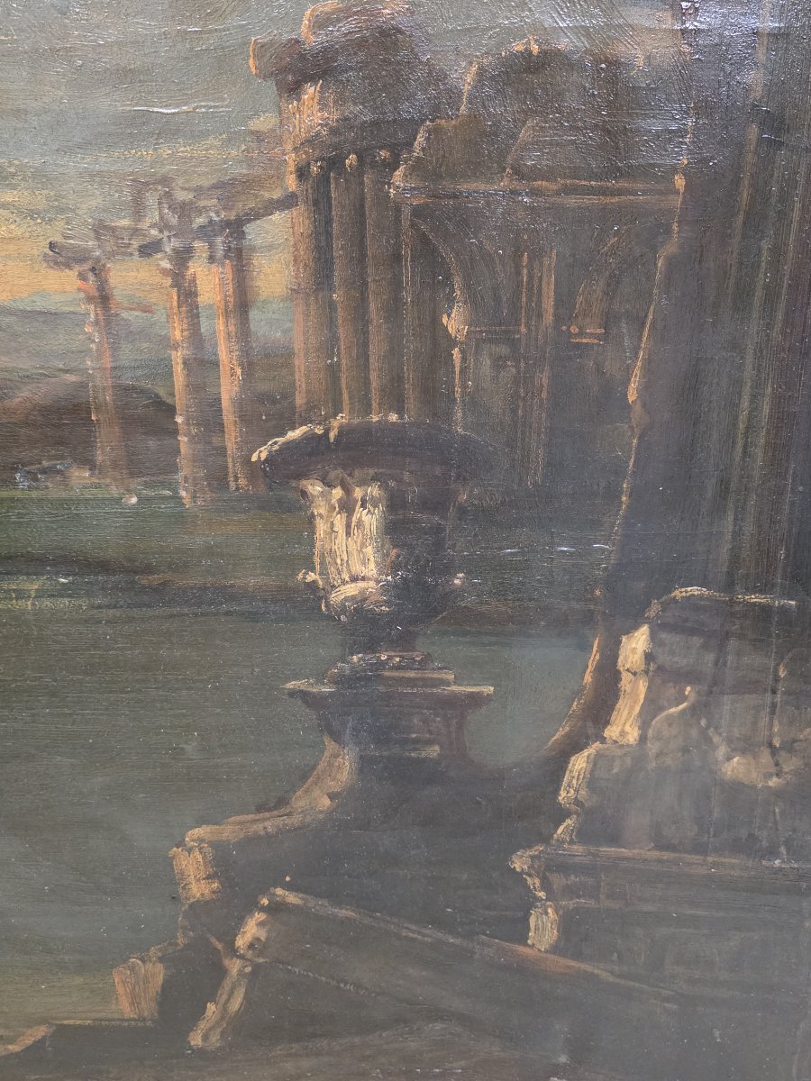 Grande Capriccio con Rovine Classiche e Veduta Costiera - Italia XIX Secolto-photo-8