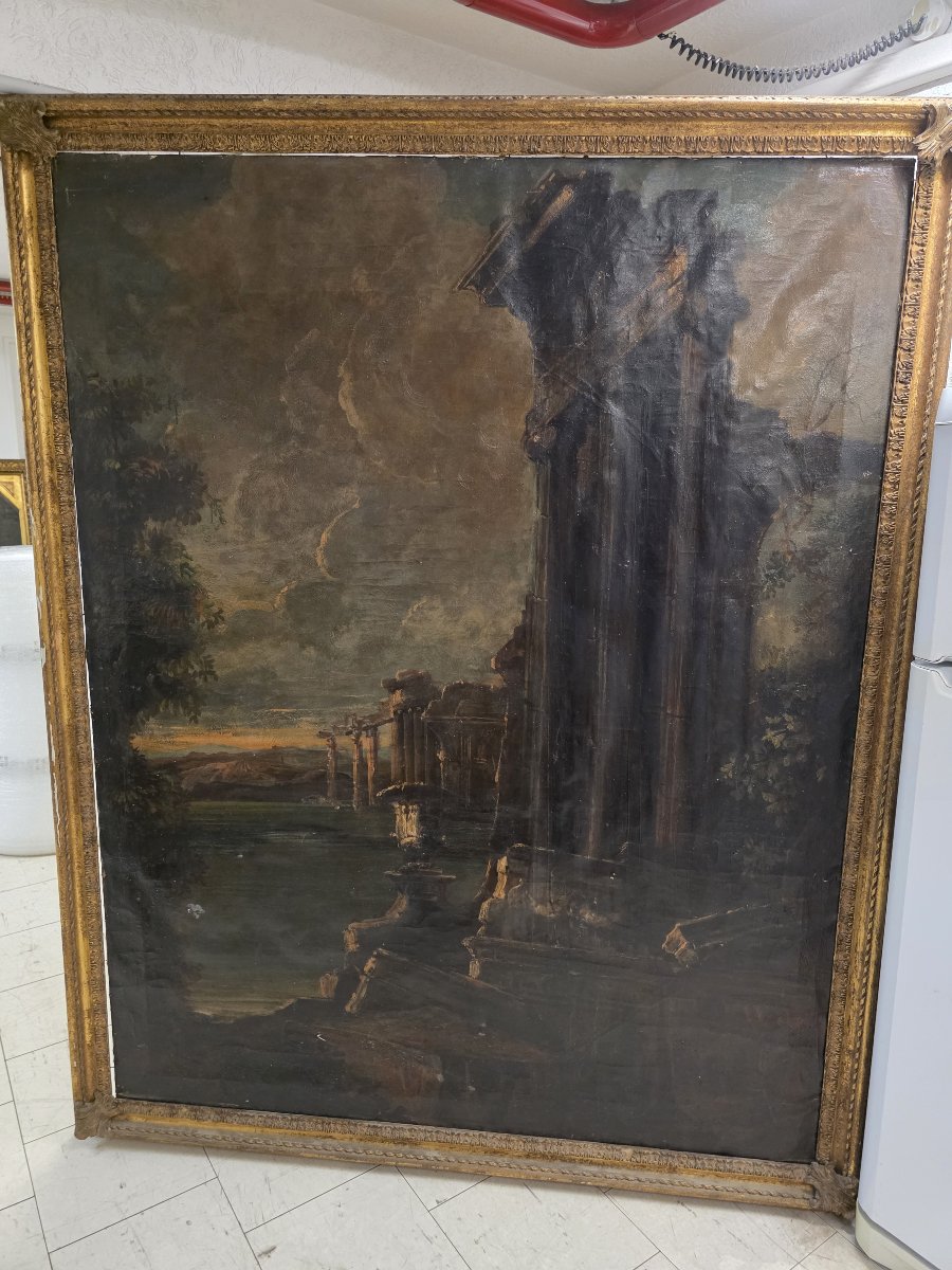 Grande Capriccio con Rovine Classiche e Veduta Costiera - Italia XIX Secolto