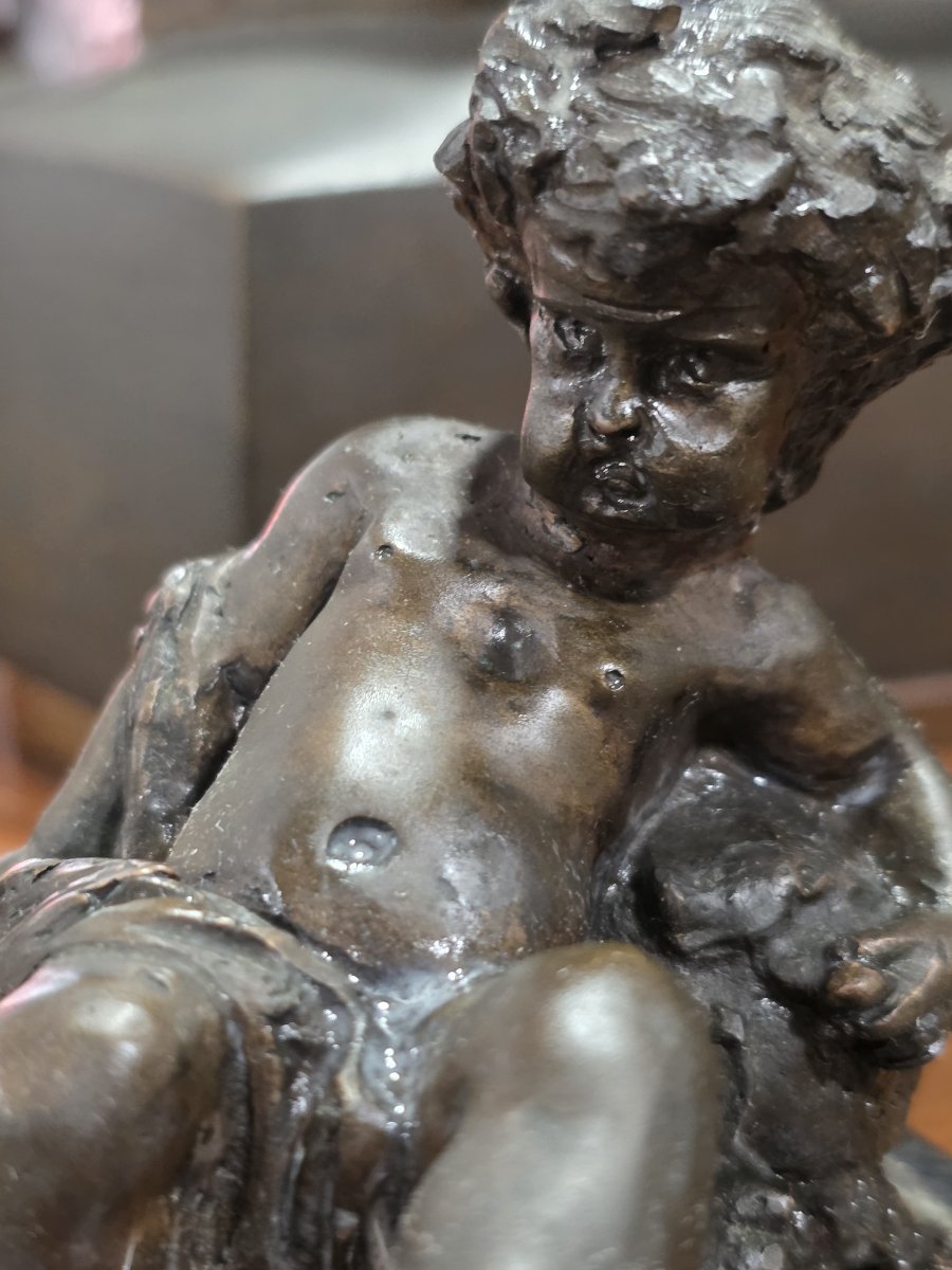 Piccolo Bronzo "Putto con Cornucopia" - Ferdinando De Luca, fine XIX Secolo-photo-3