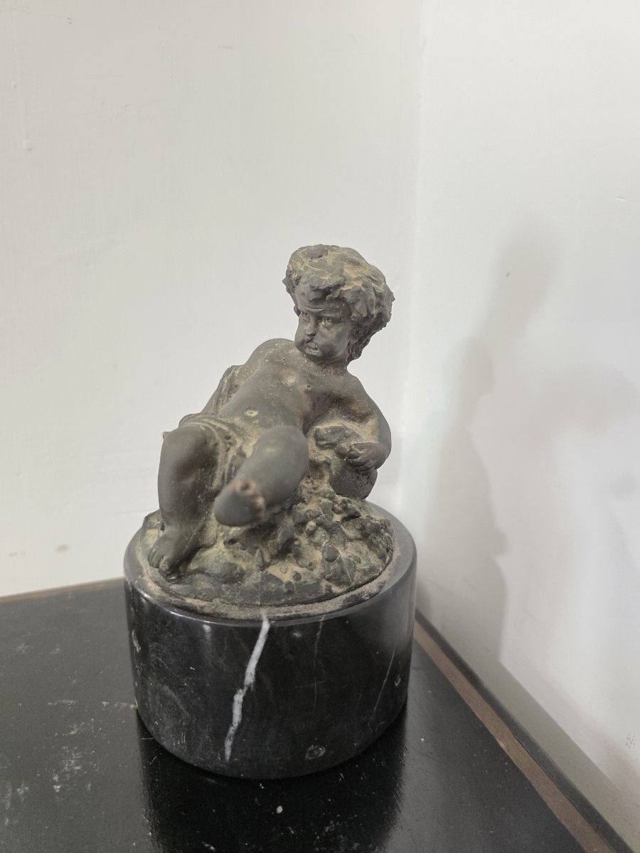 Piccolo Bronzo "Putto con Cornucopia" - Ferdinando De Luca, fine XIX Secolo-photo-6