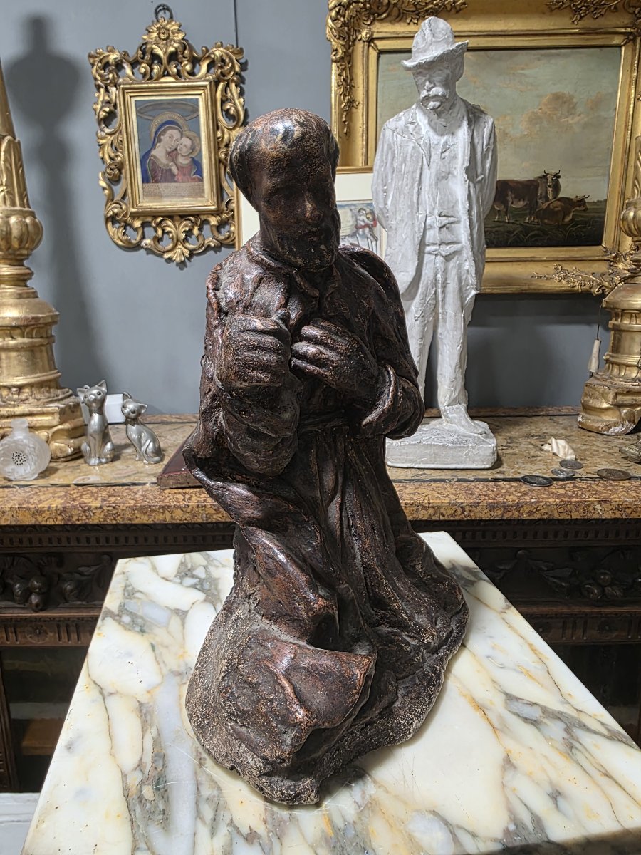 Scultura barocca in terracotta o scagliola raffigurante Santo (XVII/XVIII)-photo-2