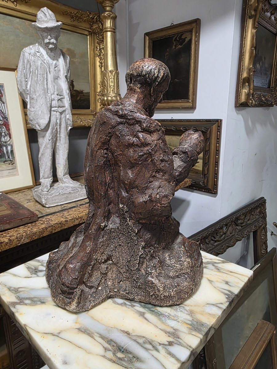 Scultura barocca in terracotta o scagliola raffigurante Santo (XVII/XVIII)-photo-3