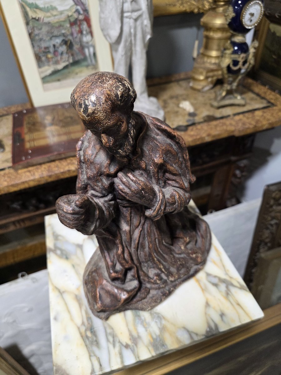 Scultura barocca in terracotta o scagliola raffigurante Santo (XVII/XVIII)-photo-6