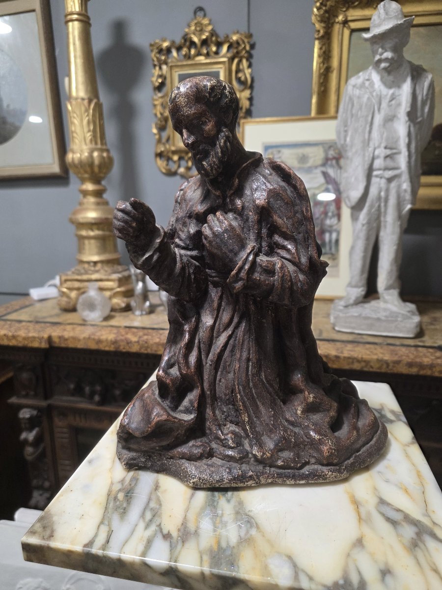 Scultura barocca in terracotta o scagliola raffigurante Santo (XVII/XVIII)
