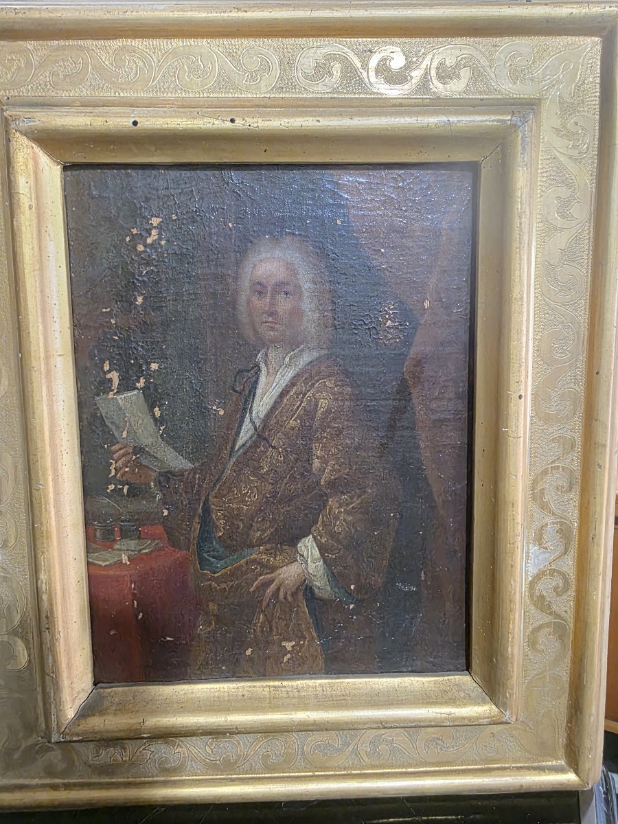 Ritratto di Gentiluomo con Documento e Calamaio, Olio su Tela, XVIII Secolo-photo-2