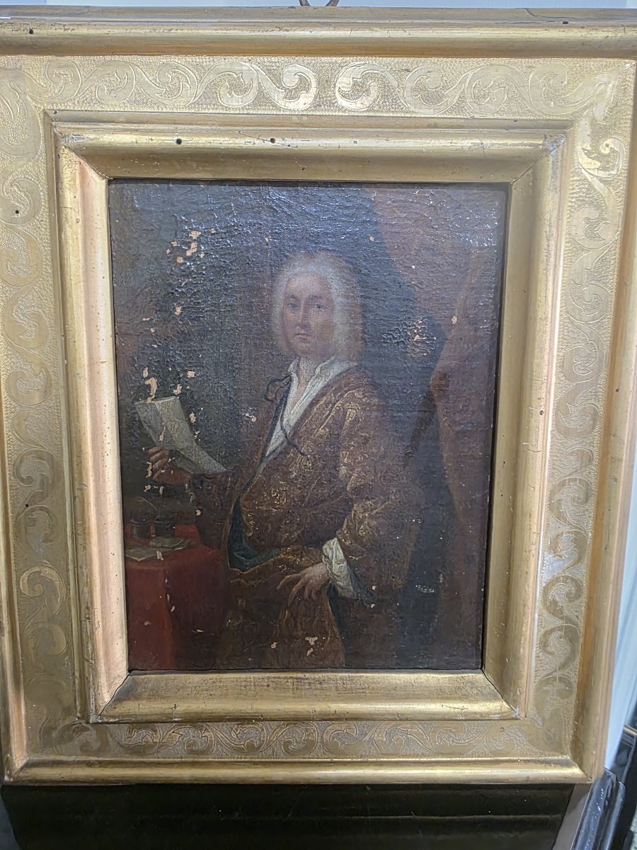 Ritratto di Gentiluomo con Documento e Calamaio, Olio su Tela, XVIII Secolo-photo-3