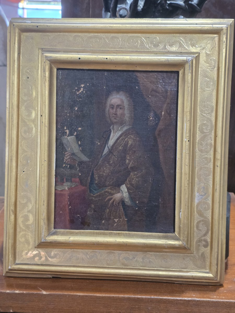 Ritratto di Gentiluomo con Documento e Calamaio, Olio su Tela, XVIII Secolo-photo-4