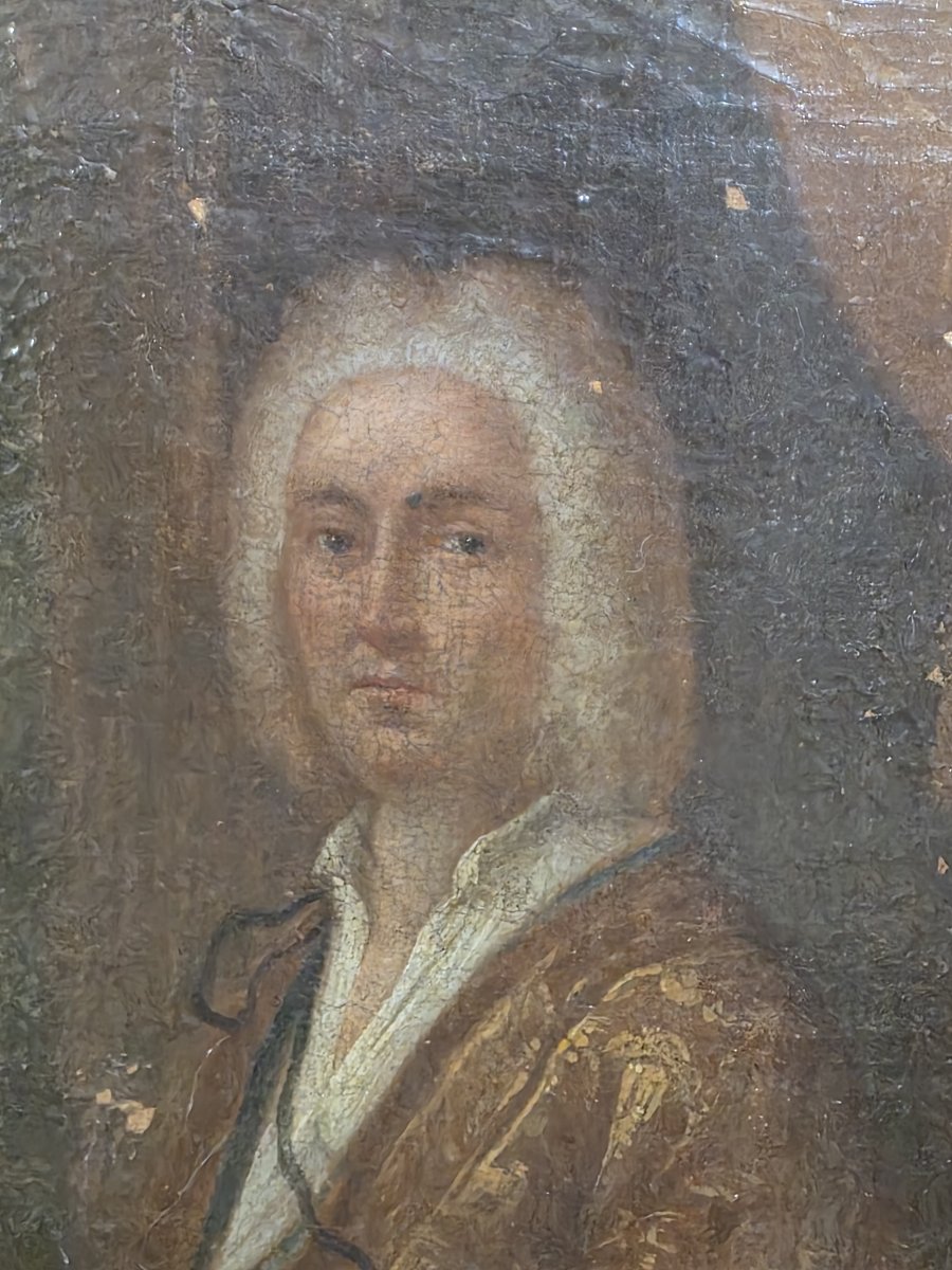 Ritratto di Gentiluomo con Documento e Calamaio, Olio su Tela, XVIII Secolo-photo-1