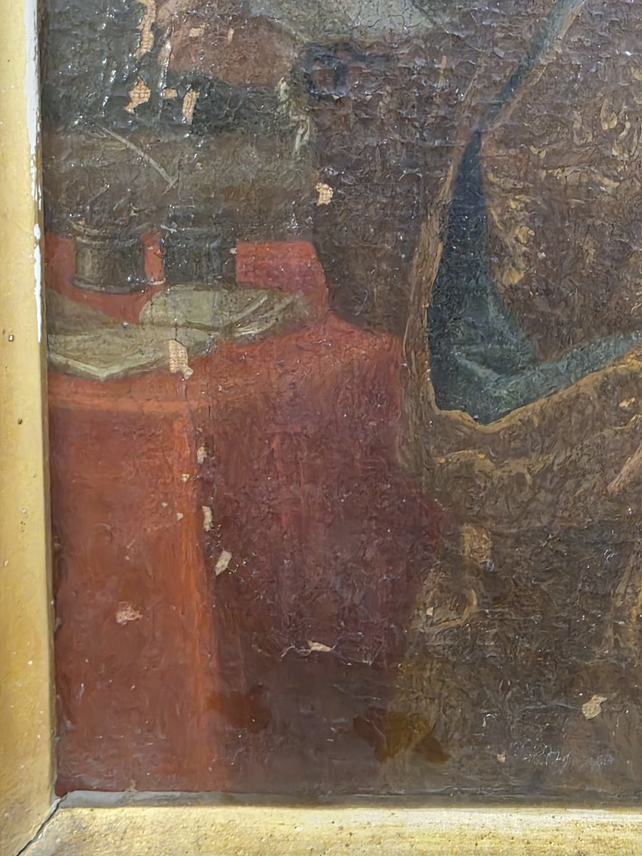 Ritratto di Gentiluomo con Documento e Calamaio, Olio su Tela, XVIII Secolo-photo-2