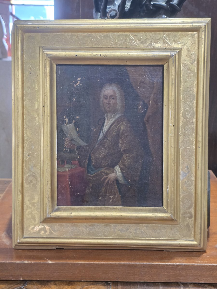 Ritratto di Gentiluomo con Documento e Calamaio, Olio su Tela, XVIII Secolo-photo-5