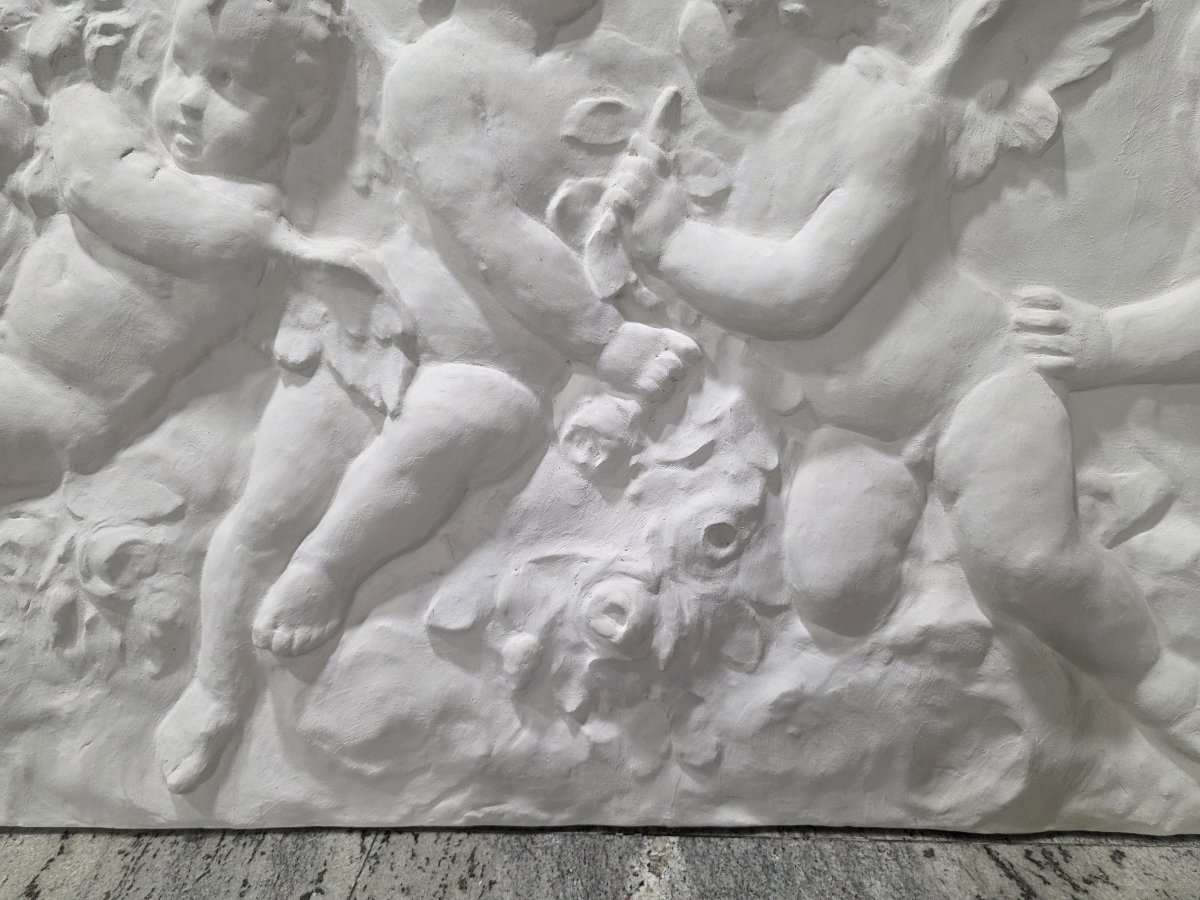 Coppia di grandi bassorilievi in gesso raffiguranti Allegoria di Putti – Fine XIX / Inizio XX-photo-4