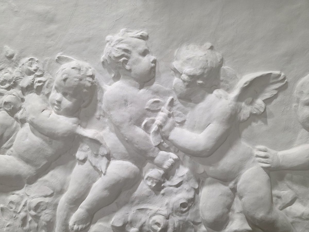 Coppia di grandi bassorilievi in gesso raffiguranti Allegoria di Putti – Fine XIX / Inizio XX-photo-5