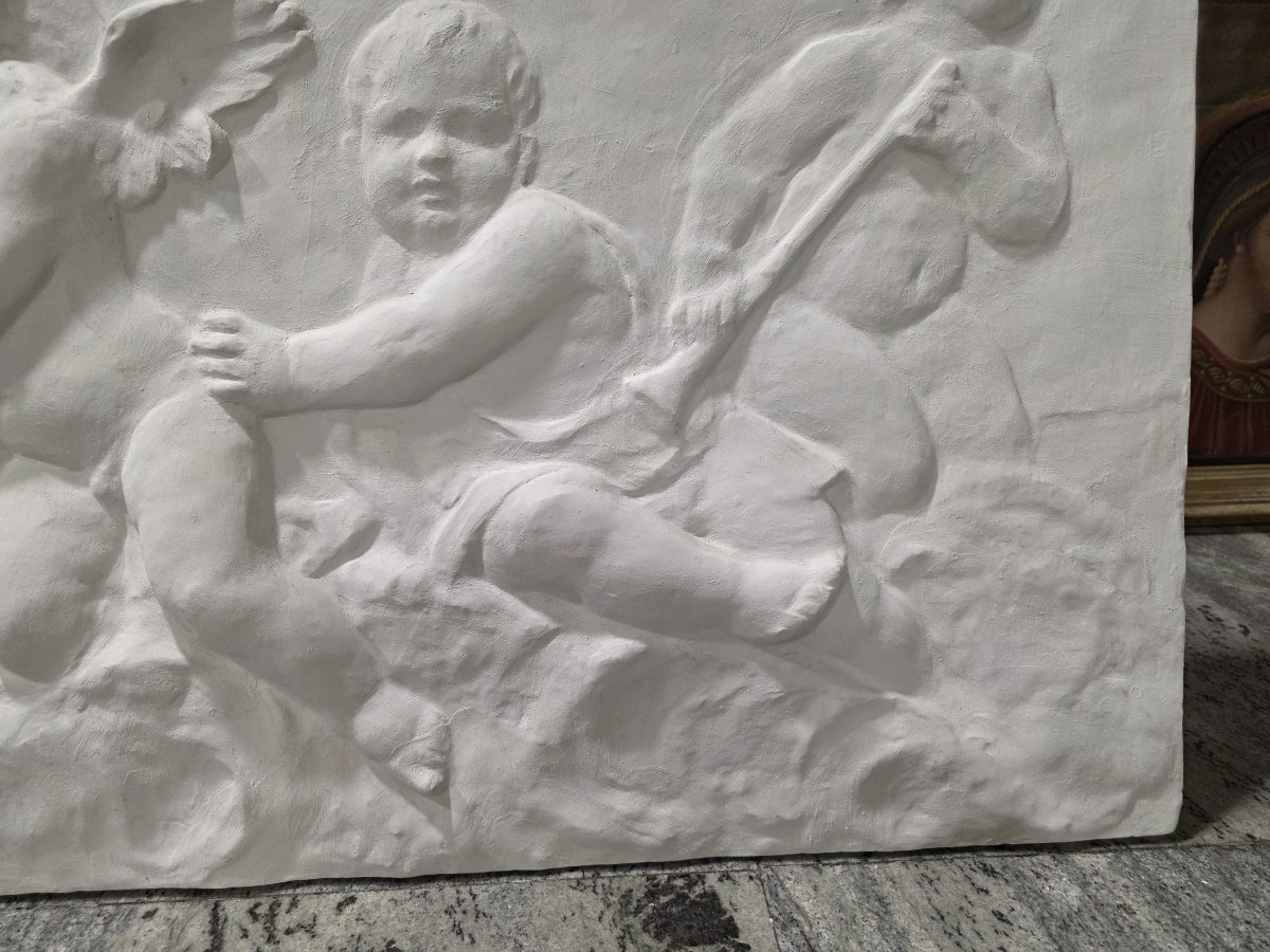 Coppia di grandi bassorilievi in gesso raffiguranti Allegoria di Putti – Fine XIX / Inizio XX-photo-6