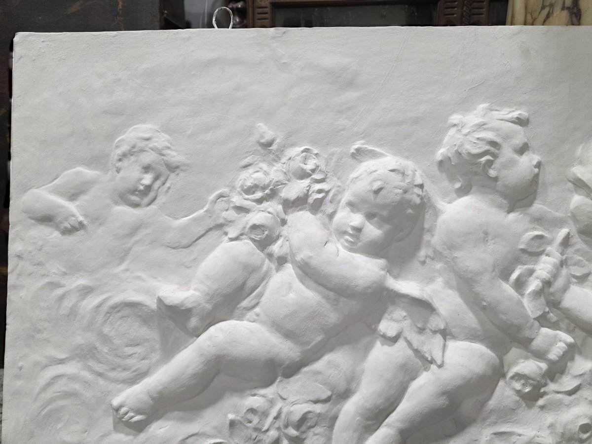 Coppia di grandi bassorilievi in gesso raffiguranti Allegoria di Putti – Fine XIX / Inizio XX-photo-7