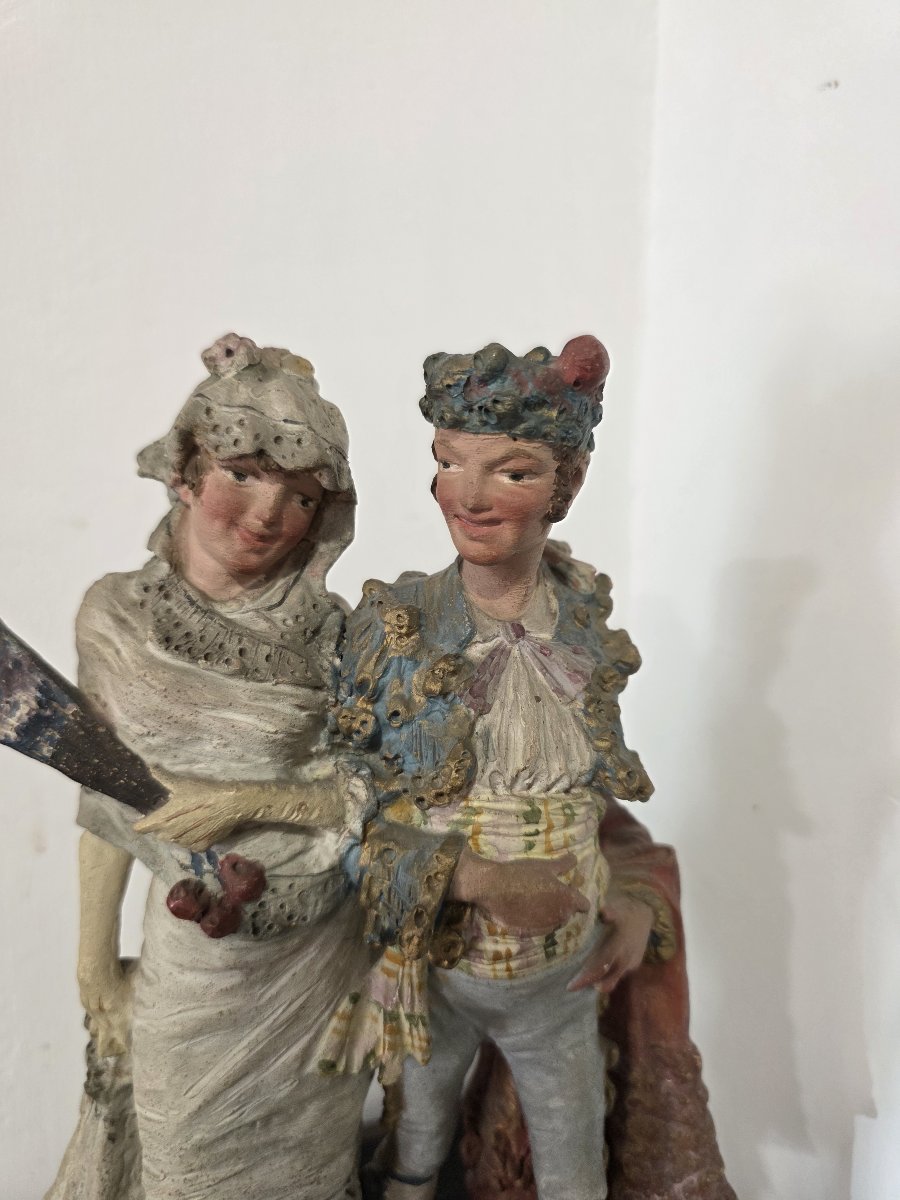 Coppia di Majos in terracotta policroma - Spagna, XIX secolo-photo-2