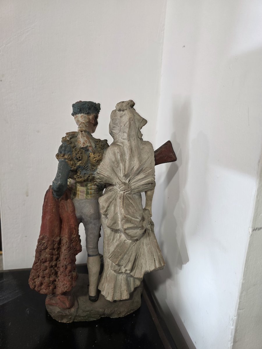 Coppia di Majos in terracotta policroma - Spagna, XIX secolo-photo-1
