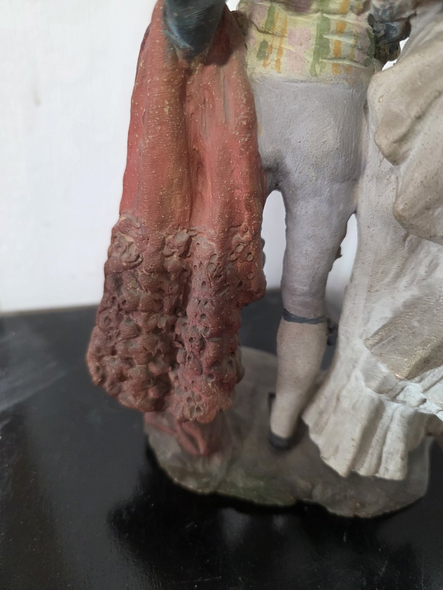 Coppia di Majos in terracotta policroma - Spagna, XIX secolo-photo-3