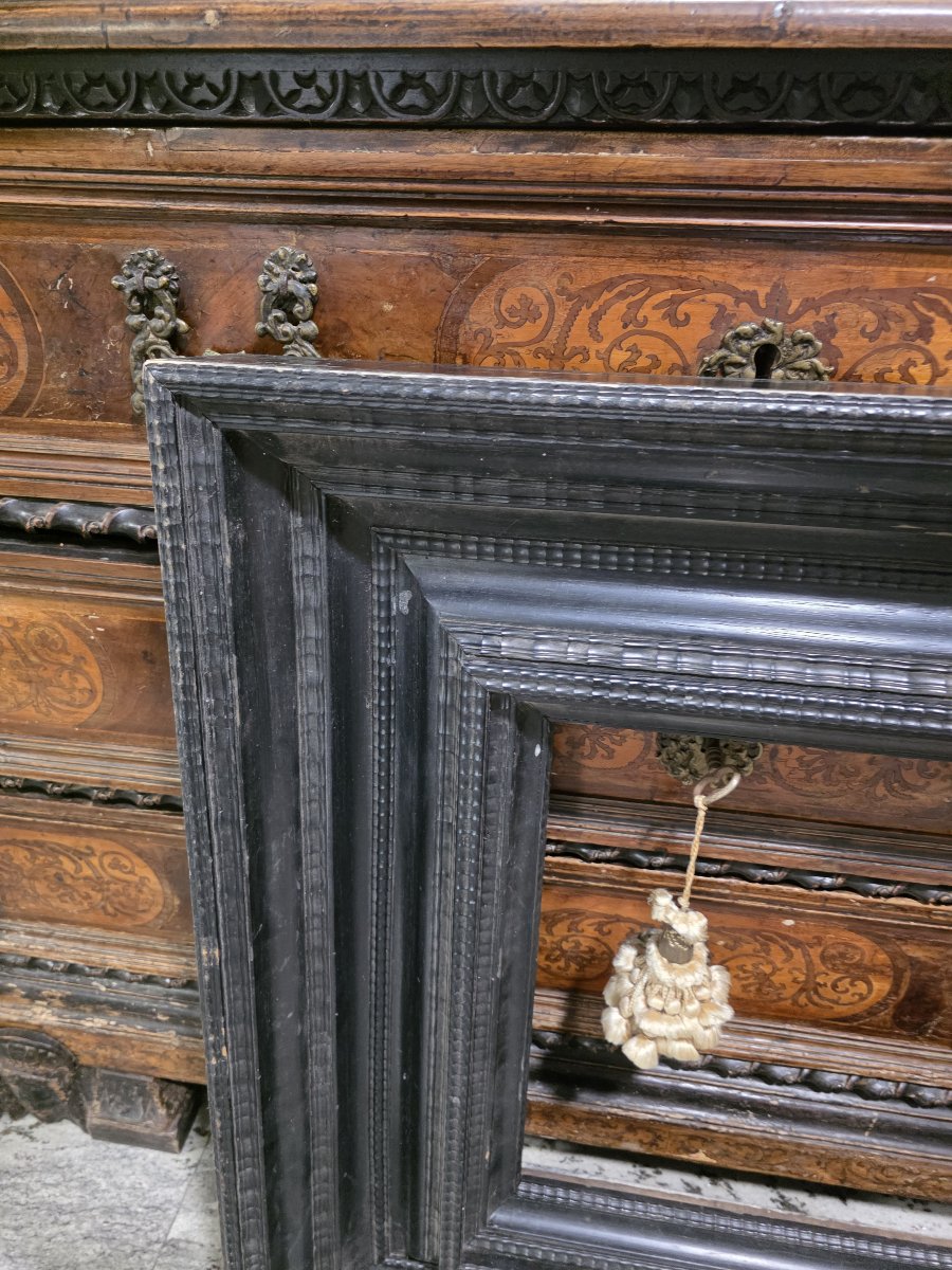 Interessante cornice in legno ebanizzato con modanature guilloché XIX secolo o più antica -photo-2