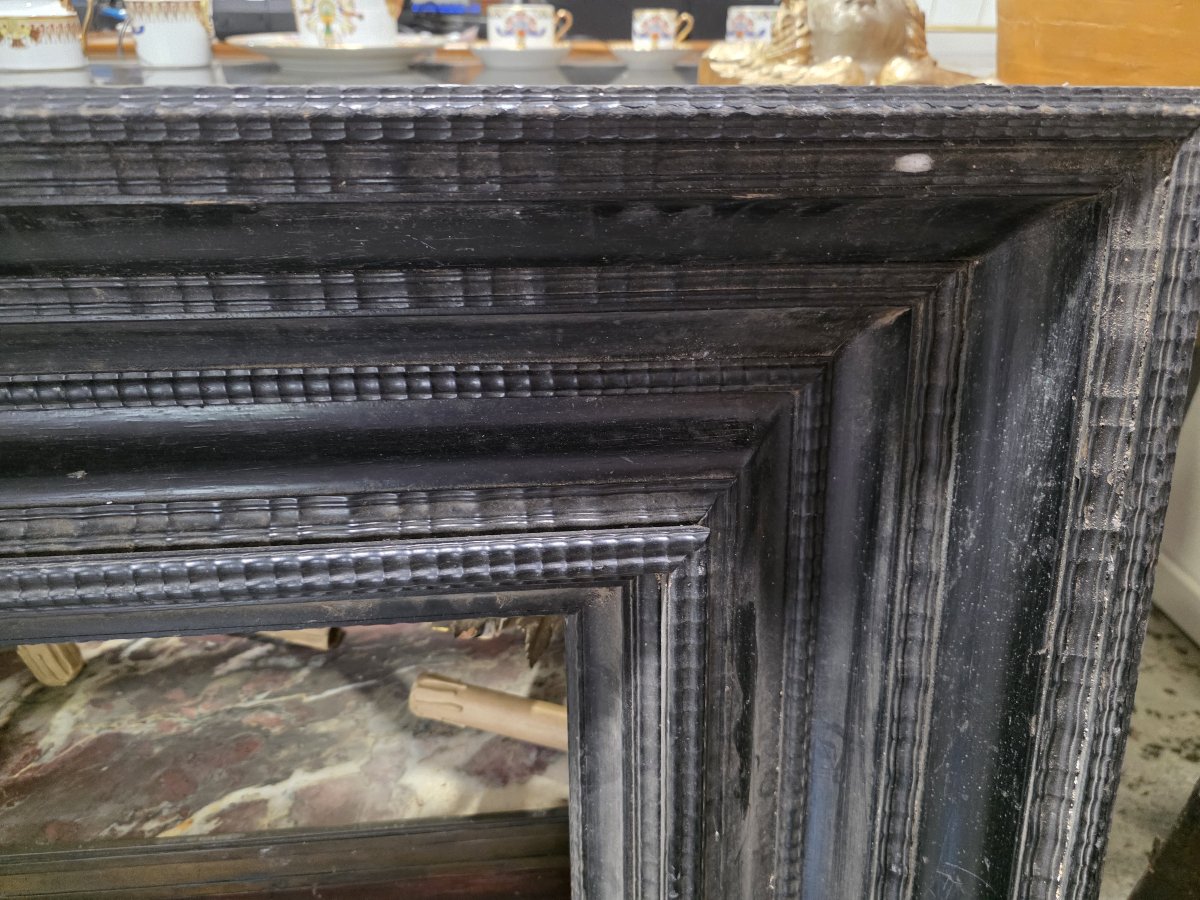 Interessante cornice in legno ebanizzato con modanature guilloché XIX secolo o più antica -photo-1