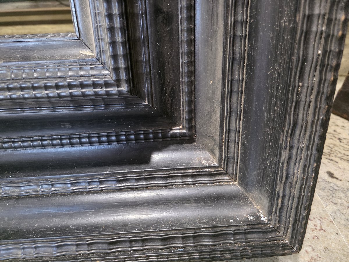 Interessante cornice in legno ebanizzato con modanature guilloché XIX secolo o più antica -photo-2