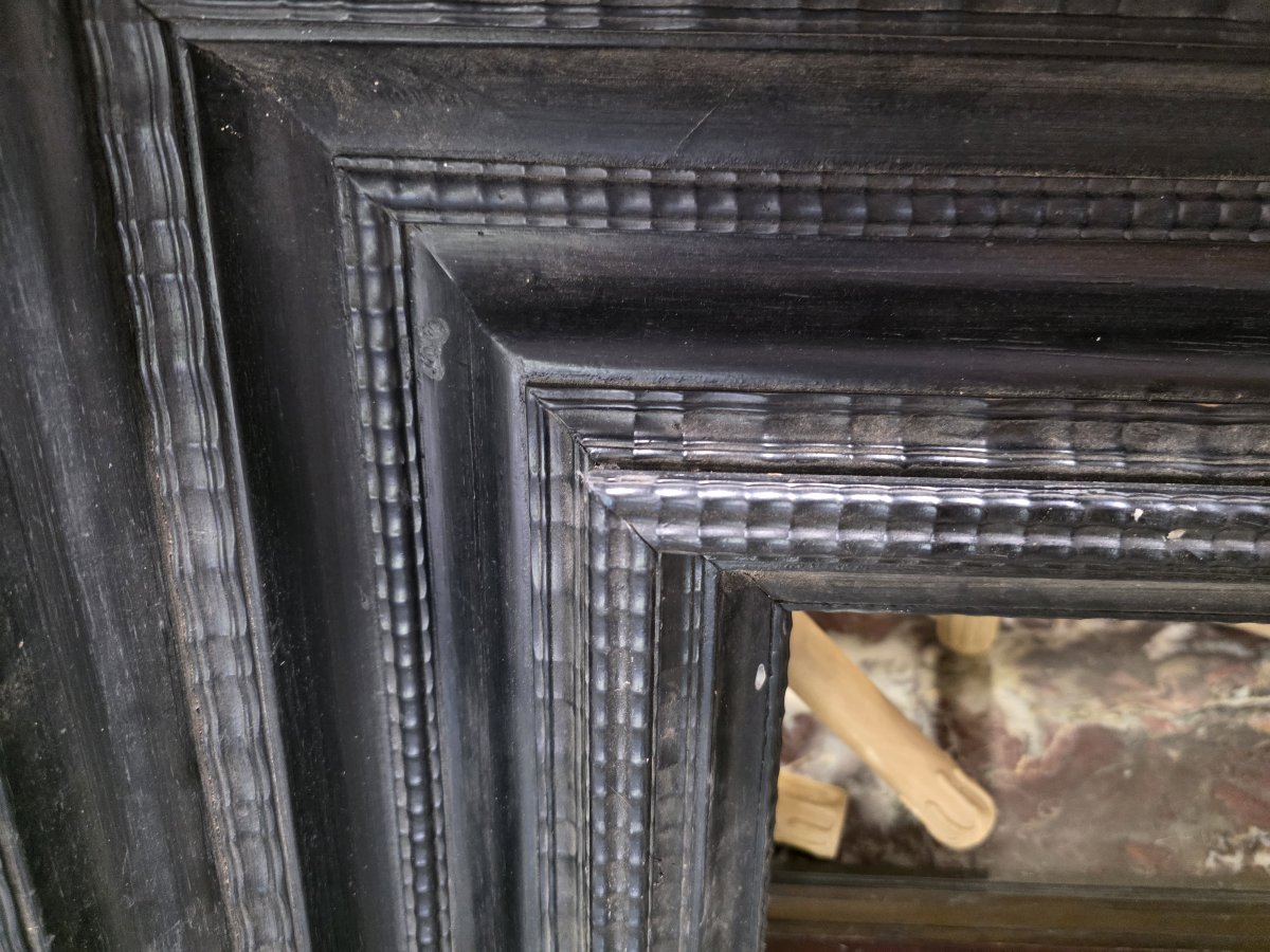 Interessante cornice in legno ebanizzato con modanature guilloché XIX secolo o più antica -photo-4