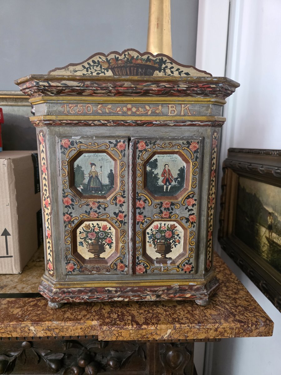 Raro Stipo Devozionale Policromo Tirolese Datato 1750 – S. Notburga e S. Isidoro