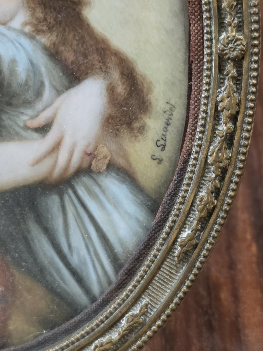 Miniatura dipinta su placca cornice in bronzo dorato, fine del XIX secolo-photo-3