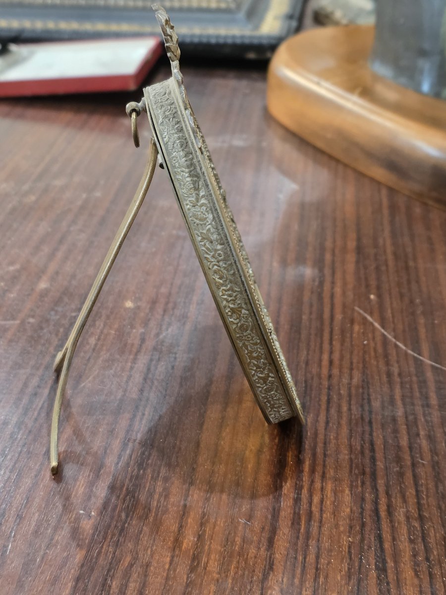 Miniatura dipinta su placca cornice in bronzo dorato, fine del XIX secolo-photo-4