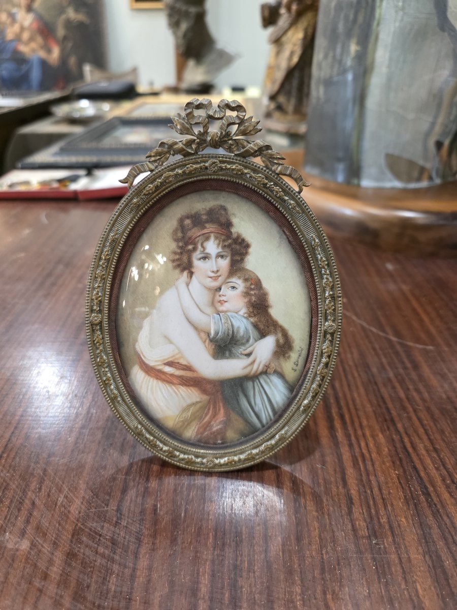 Miniatura dipinta su placca cornice in bronzo dorato, fine del XIX secolo