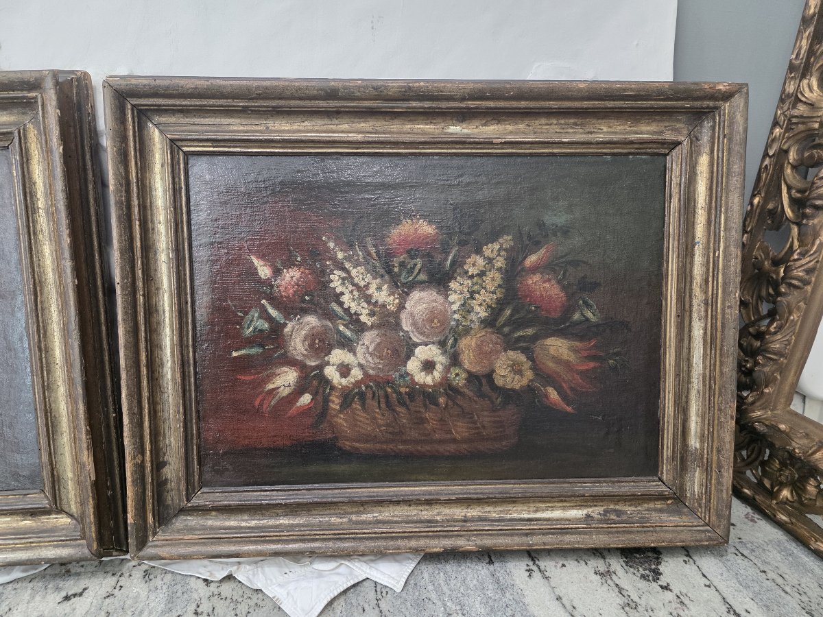 Coppia di Nature Morte con Cesti di Fiori - Olio su tela, XVII / XVIII Secolo-photo-3