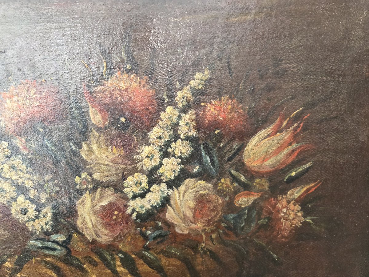 Coppia di Nature Morte con Cesti di Fiori - Olio su tela, XVII / XVIII Secolo-photo-7