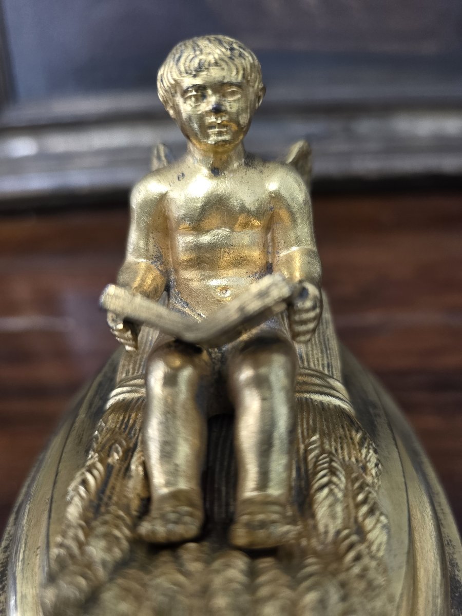 Calamaio d'Epoca Impero in Bronzo Finemente Cesellato e Dorato-photo-2