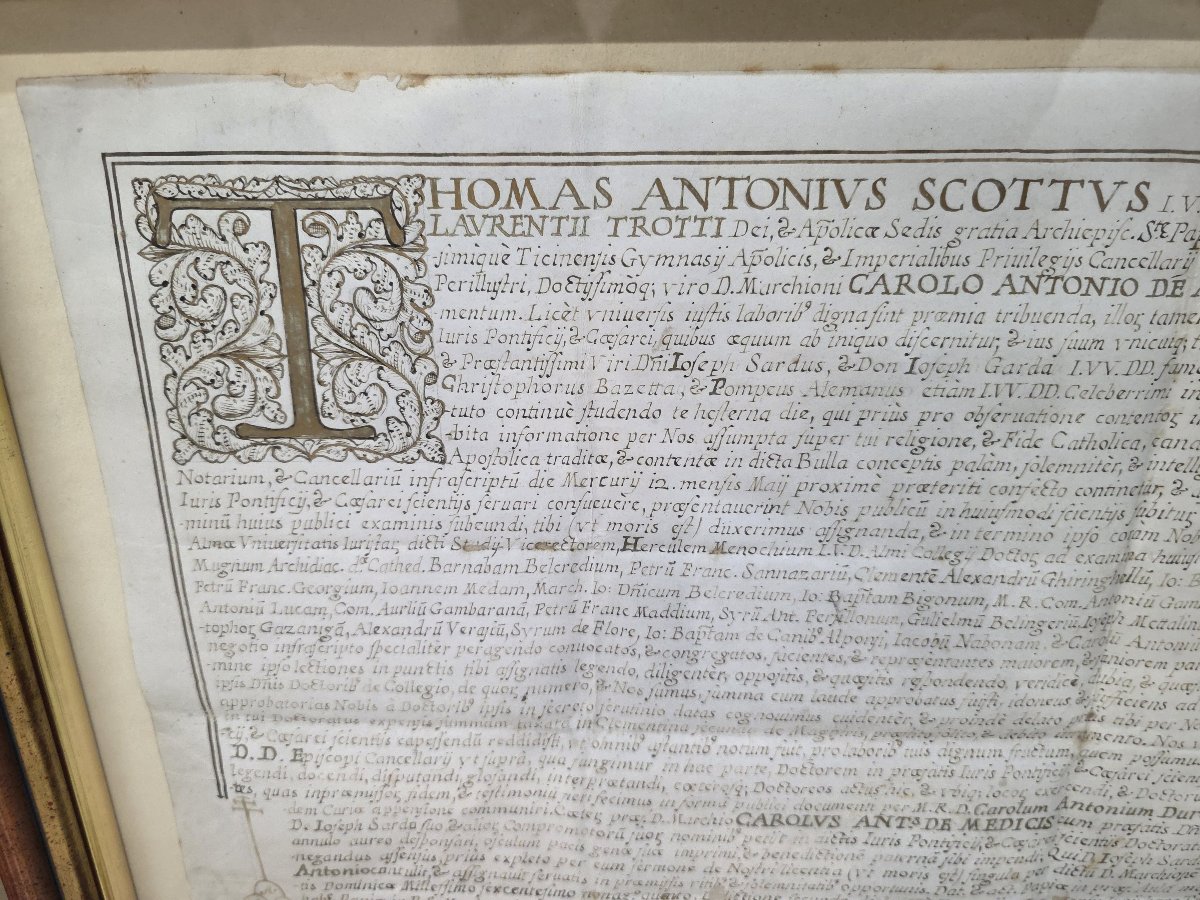 Diploma universitario di Laurea Diritto Canonico del 1694  Marchese Carlo Antonio De Medici-photo-2