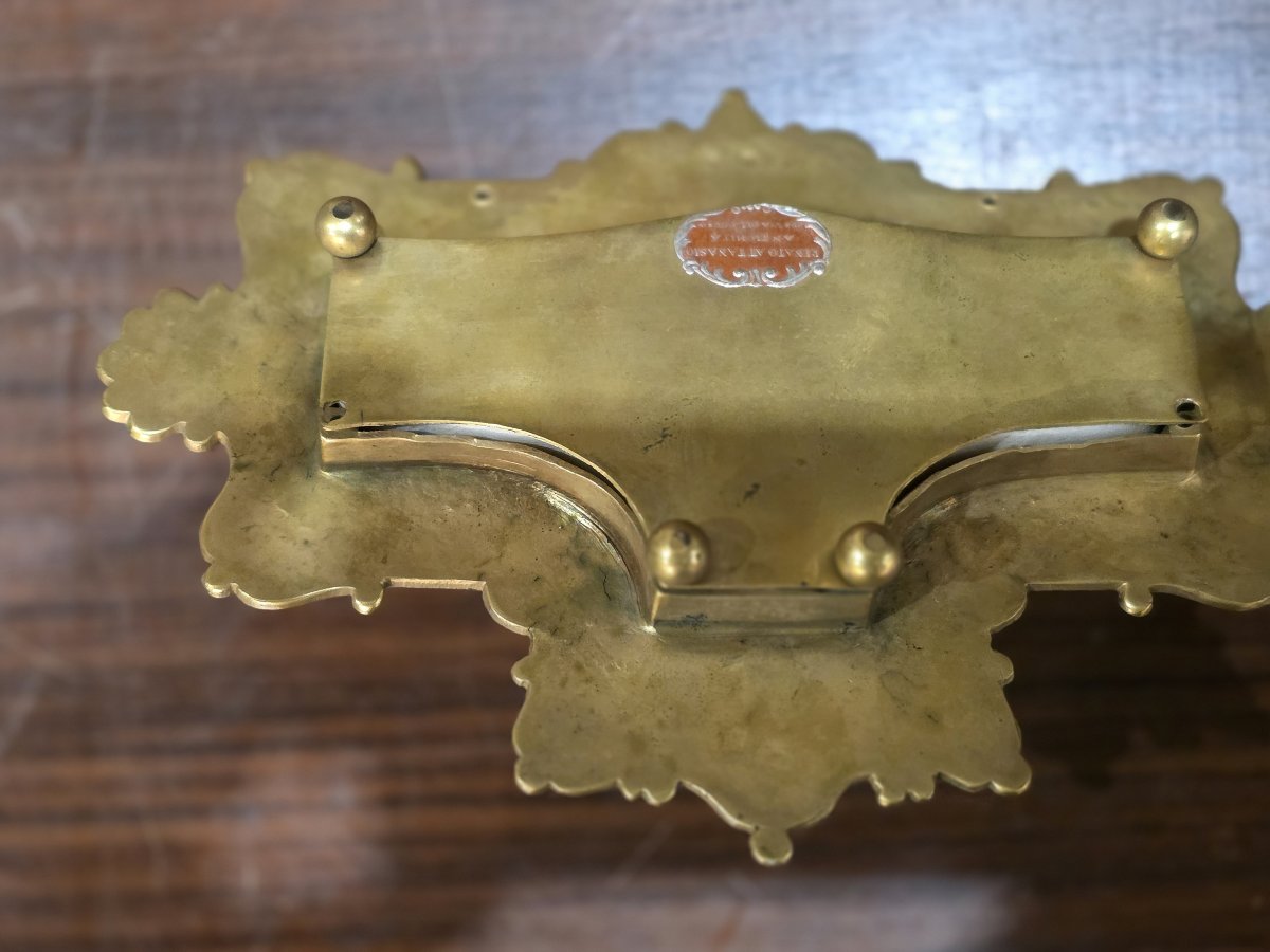 Raffinato Calamaio in Bronzo Dorato, Smalti Champlevé e Onice – Francia, Epoca Napoleone III-photo-4