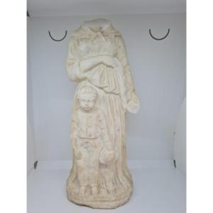 Statua in marmo bianco "Donna con Bambino" seconda metà del settecento