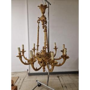 Splendido lampadario francese in bronzo dorato primi novecento. A nove luci