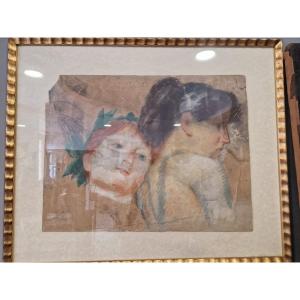 Quadro bozzetto liberty firmato Spadini. Italia anni 20.