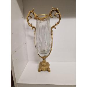 Vaso centrale in cristallo molato e bronzo dorato, Francia, inizio XIX secolo