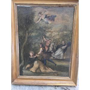 Dipinto olio su tela bozzetto "Martirio di San Pietro da Verona" fine XVII secolo