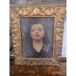 Olio su tela raffigurante volto di donna dei primi novecento