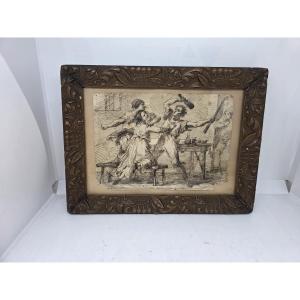 Quadro china metà ottocento raffigurante "Rissa in osteria"