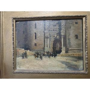 Paolo Pratella  (Napoli, 1892 - 1980) Il Maschio Angioino olio su tela