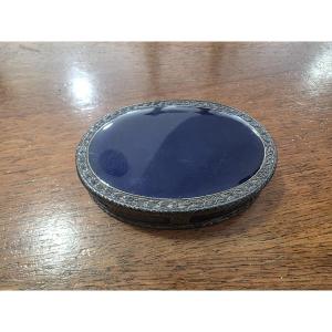 "Scatola in argento massiccio smaltata blu marcasite, Italia, circa 1900"