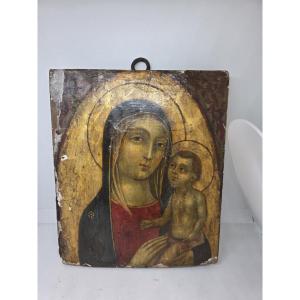 "Olio su tavola, Vergine con Bambino - Veneto Cretese, XVII secolo"