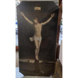 Olio su tela raffigurante Cristo in croce. Epoca fine XVII.