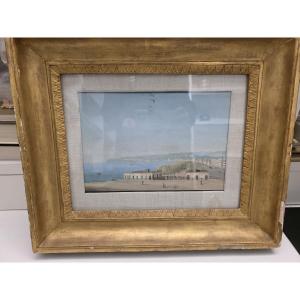 Veduta di Napoli, metà XIX secolo, Guazzo su carta