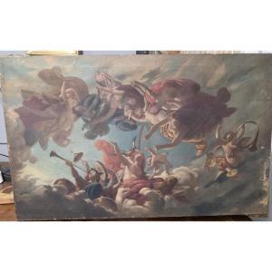 Bozzetto olio su tela per affresco "Allegoria Trionfale" periodo primi ottocento.